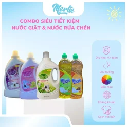 combo tiết kiệm nước giặt và nước rửa chén nhà merlie