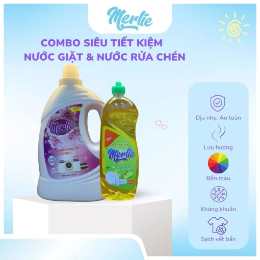 combo tiết kiệm nước giặt và nước rửa chén nhà merlie