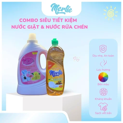 combo tiết kiệm nước giặt và nước rửa chén nhà merlie hai